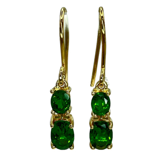 925 Sterling Silver Gold Layered Dangle Drop Earrings Green Stone Formal Elegant