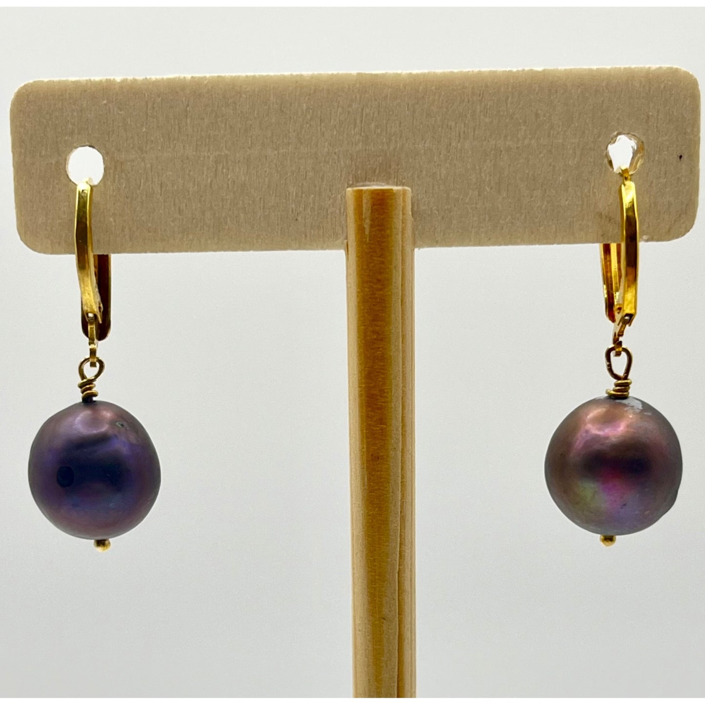 925 Sterling Silver Gold Layered Faux Peacock Pearl Dangle Drop Earrings