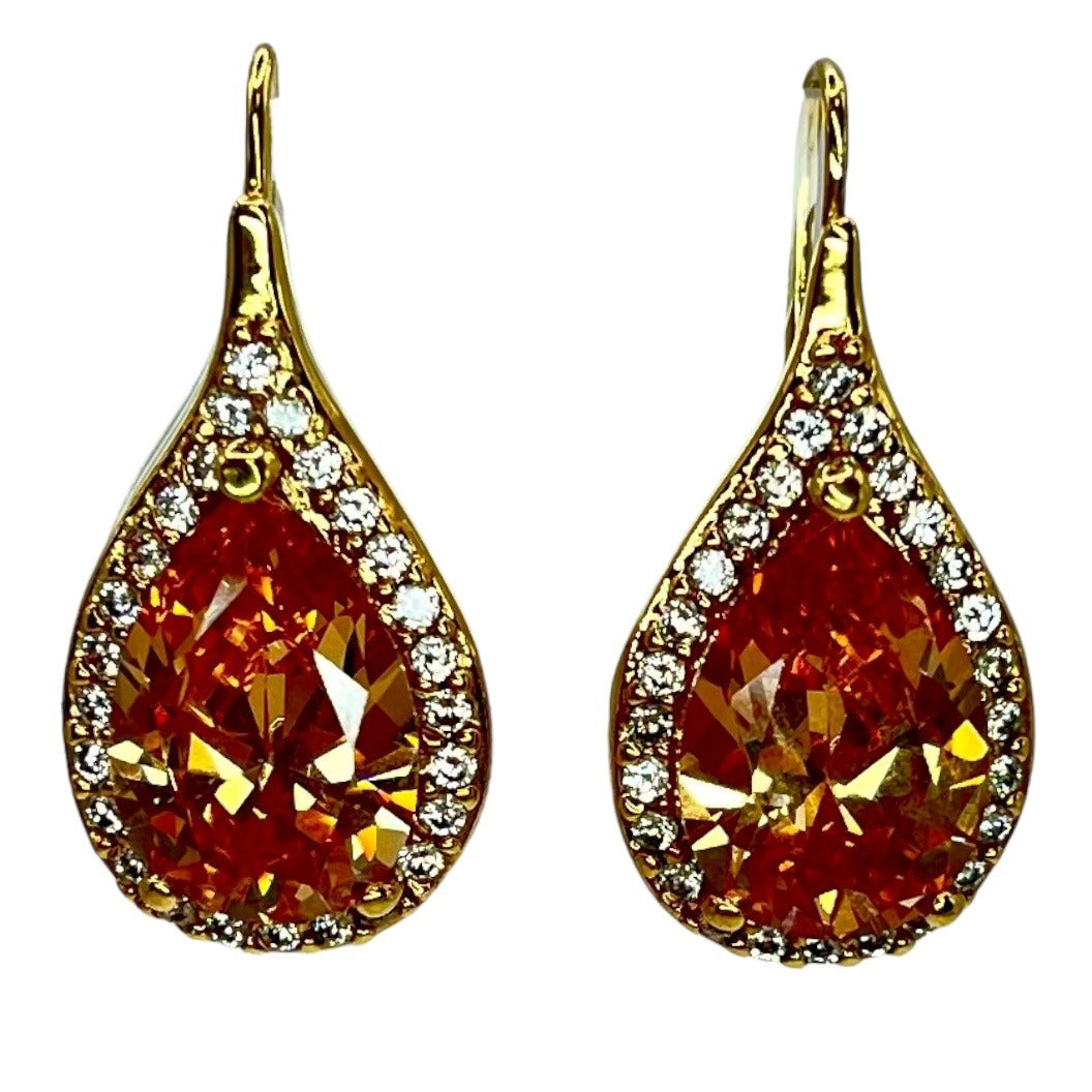 SETA Citrine Cubic Zirconia Teardrop Gold Tone Dangle Drop Earrings Colorful