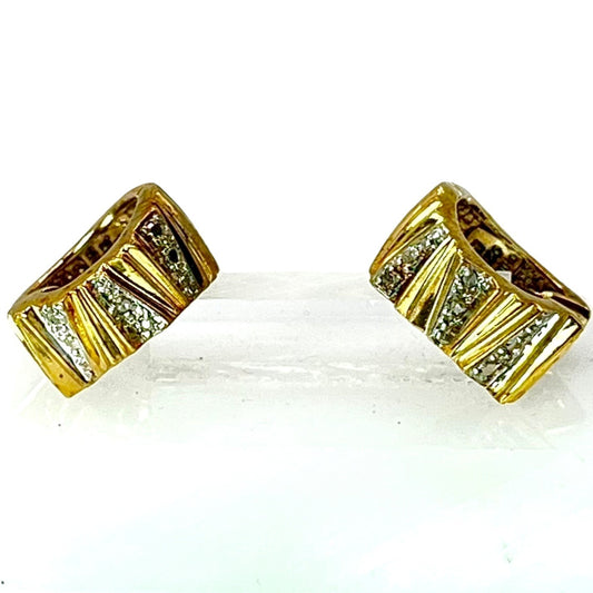 Ross Simons Sterling Silver Gold Vermeil Huggie Hoop Earrings Diamond Accents