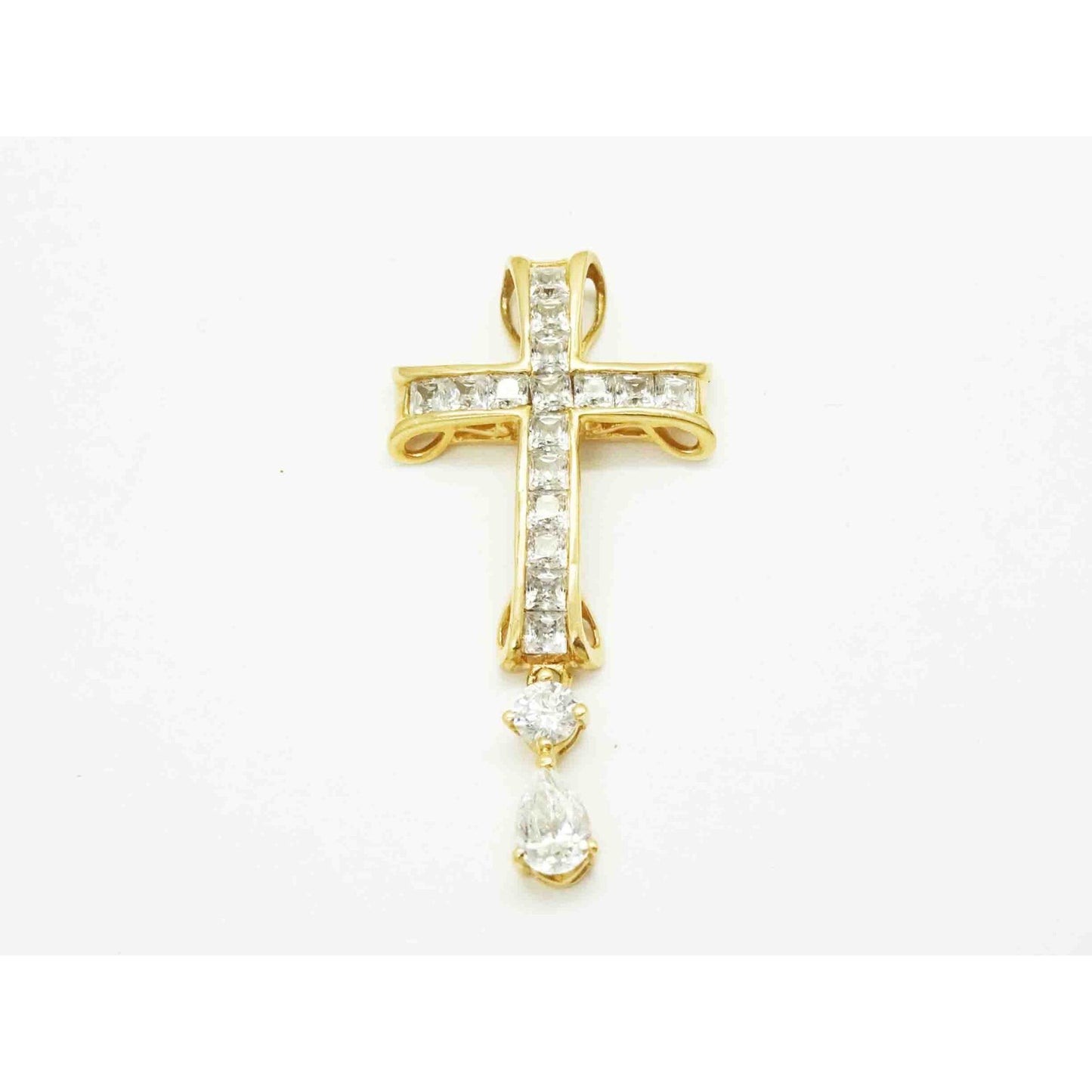 Meda Designer White CZ Cross Dangle Pendant 14k Gold
