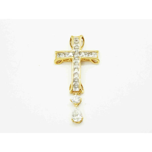 Meda Designer White CZ Cross Dangle Pendant 14k Gold