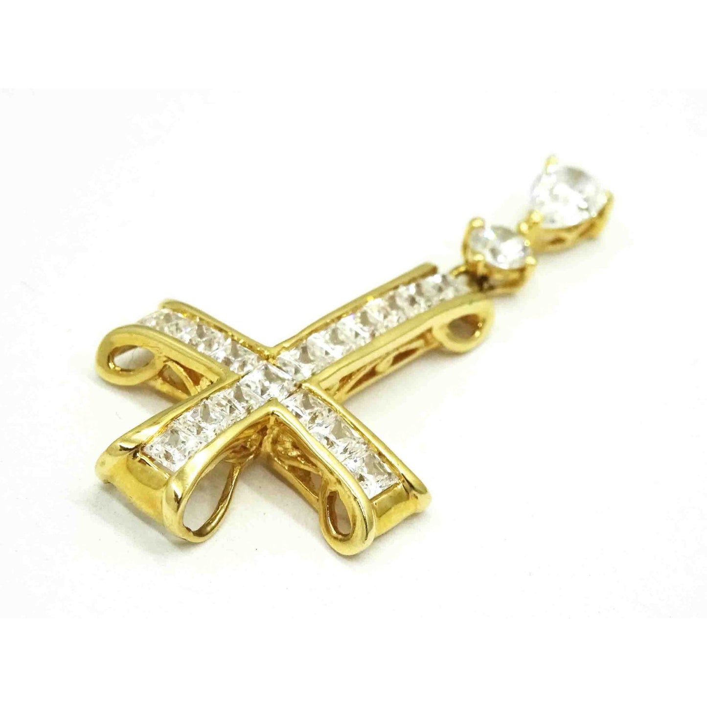 Meda Designer White CZ Cross Dangle Pendant 14k Gold