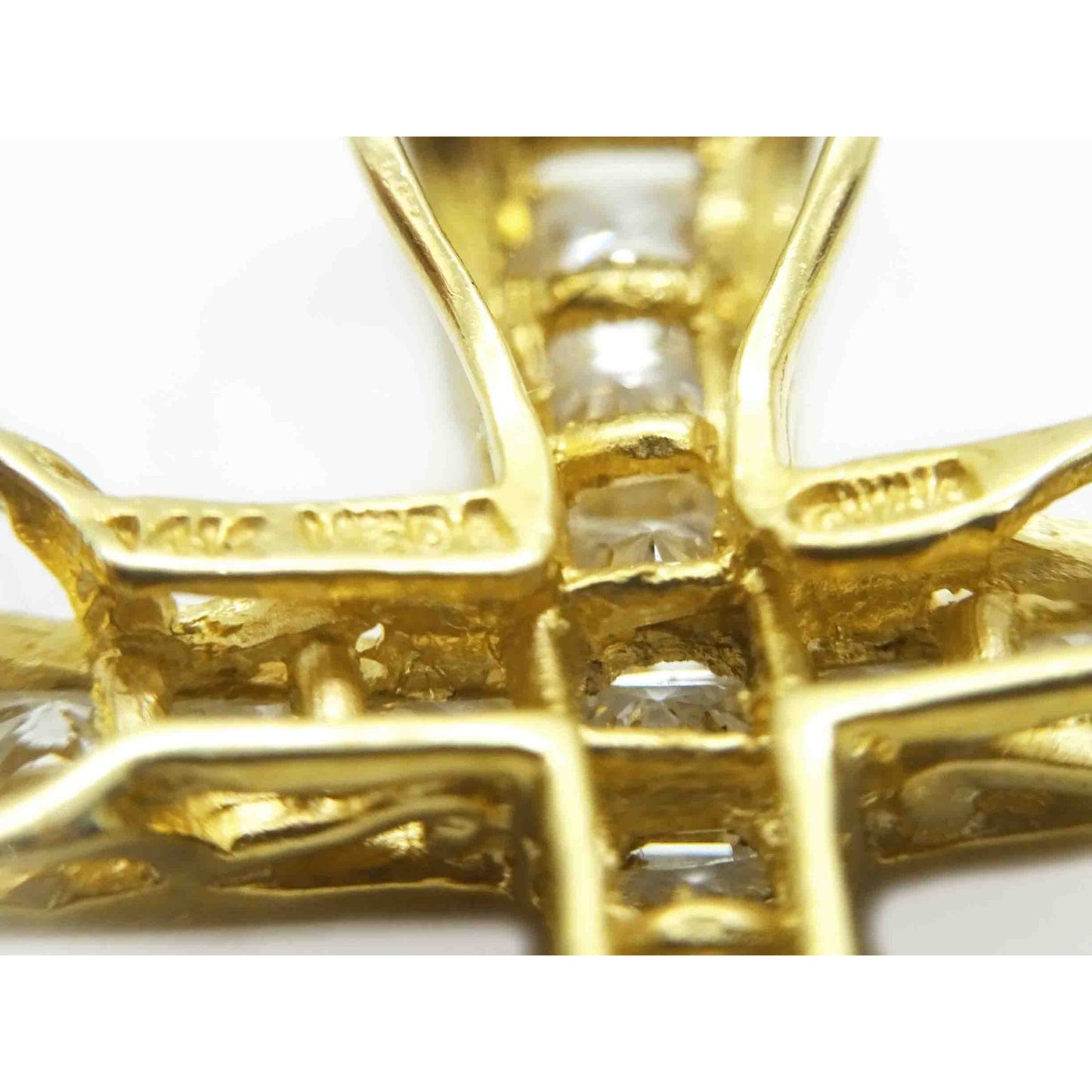 Meda Designer White CZ Cross Dangle Pendant 14k Gold