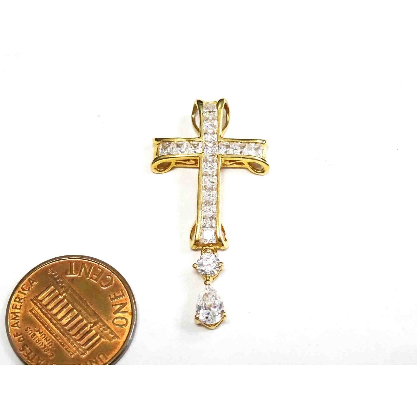 Meda Designer White CZ Cross Dangle Pendant 14k Gold