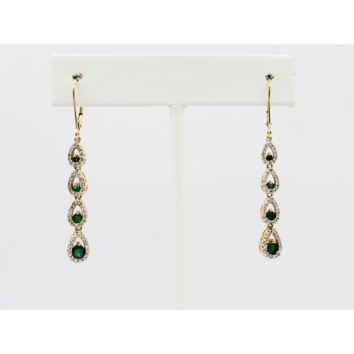 Natural Emerald & Diamond Chandelier Style Dangle Earrings 14k Gold