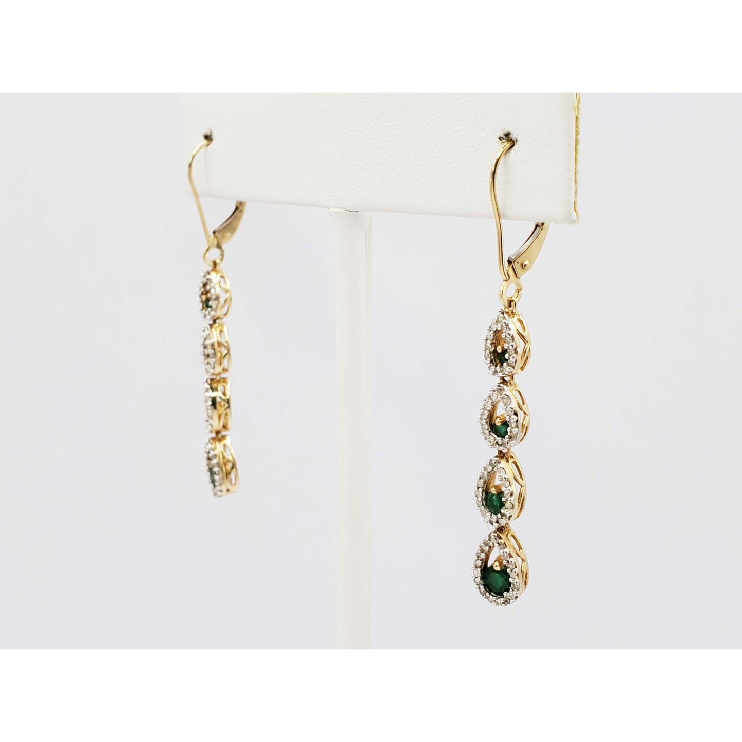 Natural Emerald & Diamond Chandelier Style Dangle Earrings 14k Gold