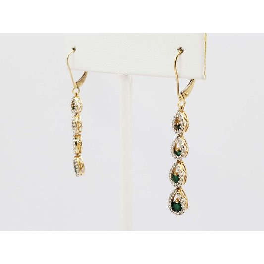 Natural Emerald & Diamond Chandelier Style Dangle Earrings 14k Gold