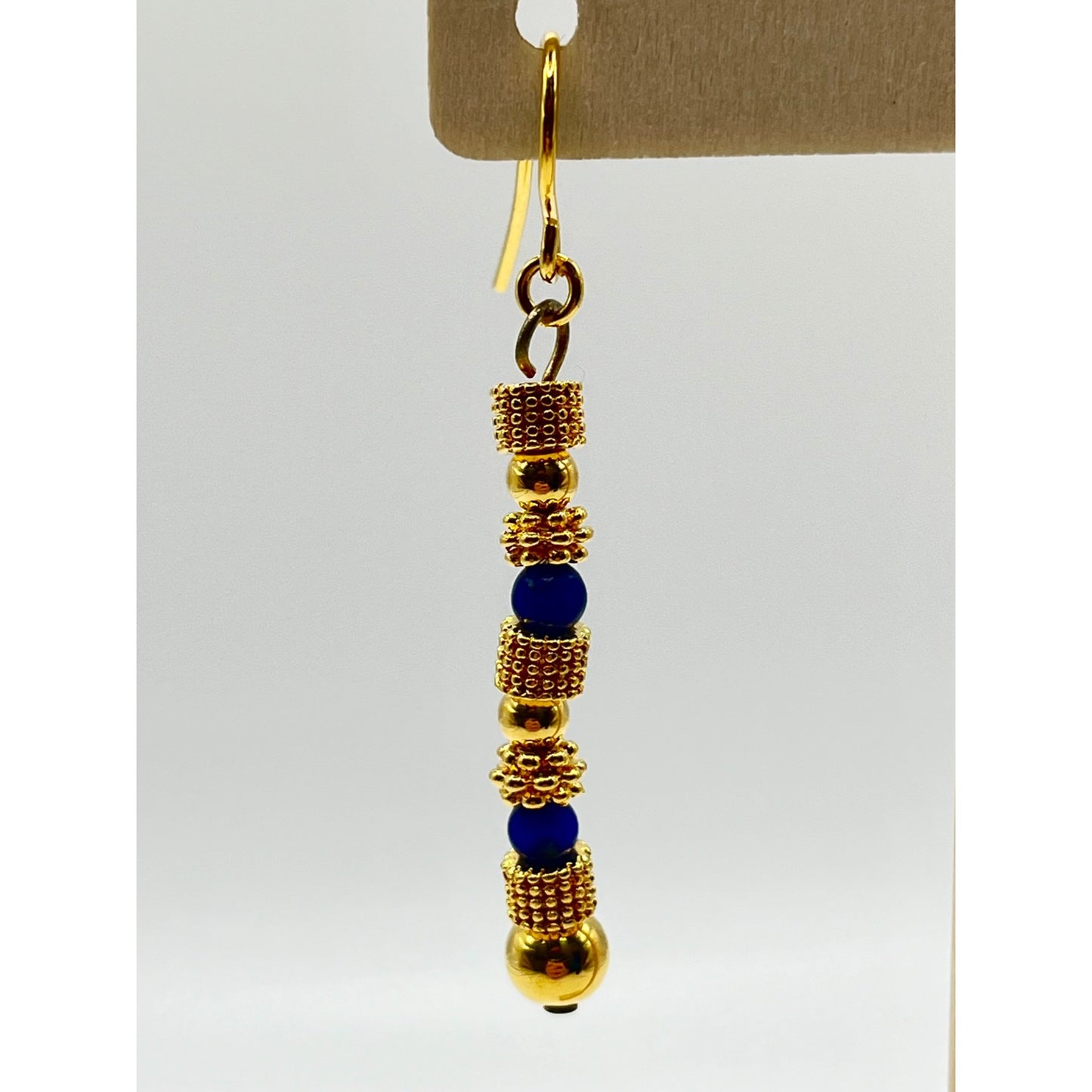 Gold Tone Totem Faux Lapis Drop Dangle Women's Earrings Fashion Colorful