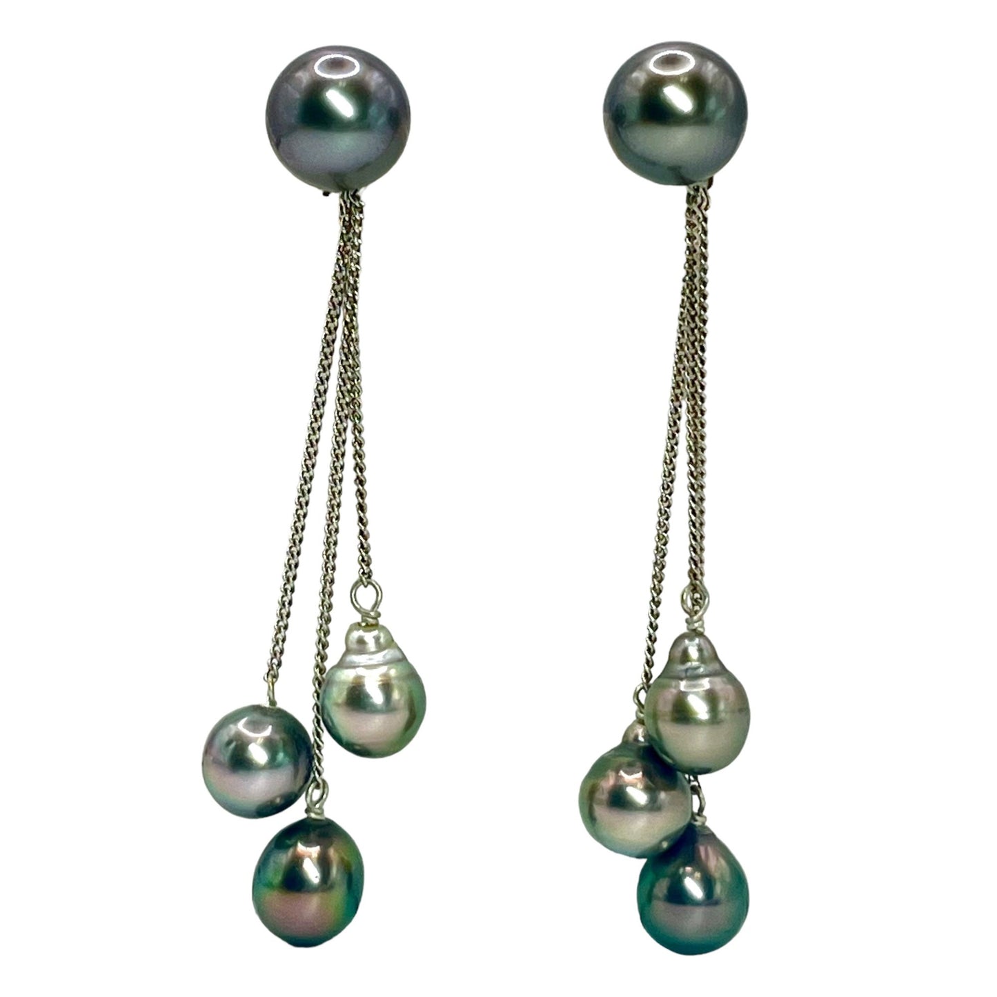 925 Sterling Silver Black Pearls Dangle Drop Earrings Tassel Chain Statement