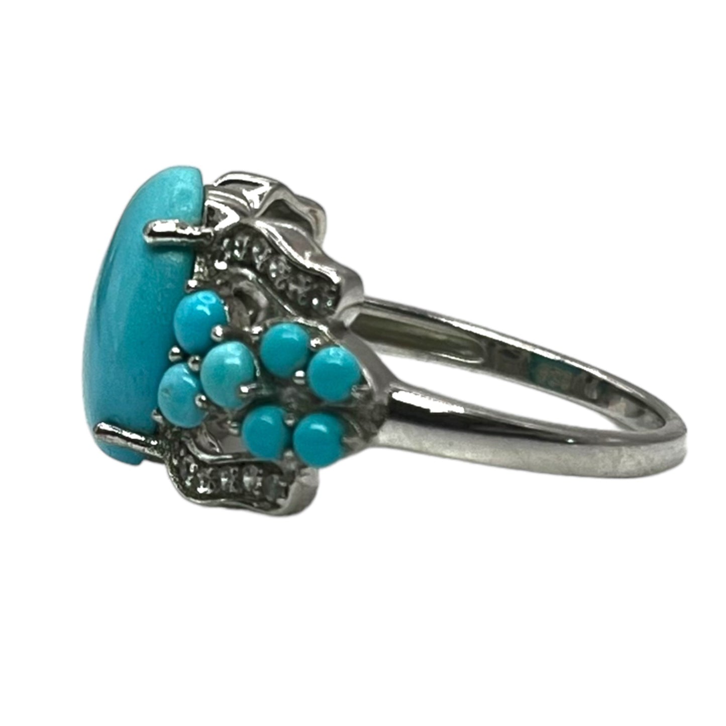 925 Sterling Silver Sleeping Beauty Turquoise CZ Sz 8 Ring Bohemian Southwestern