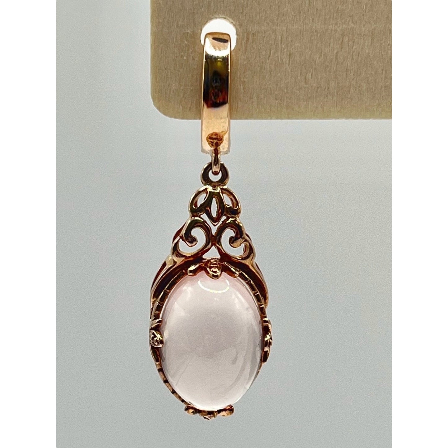 Sterling Plated 14K Rose Gold Vermeil Rose Quartz Filigree Dangle Earrings