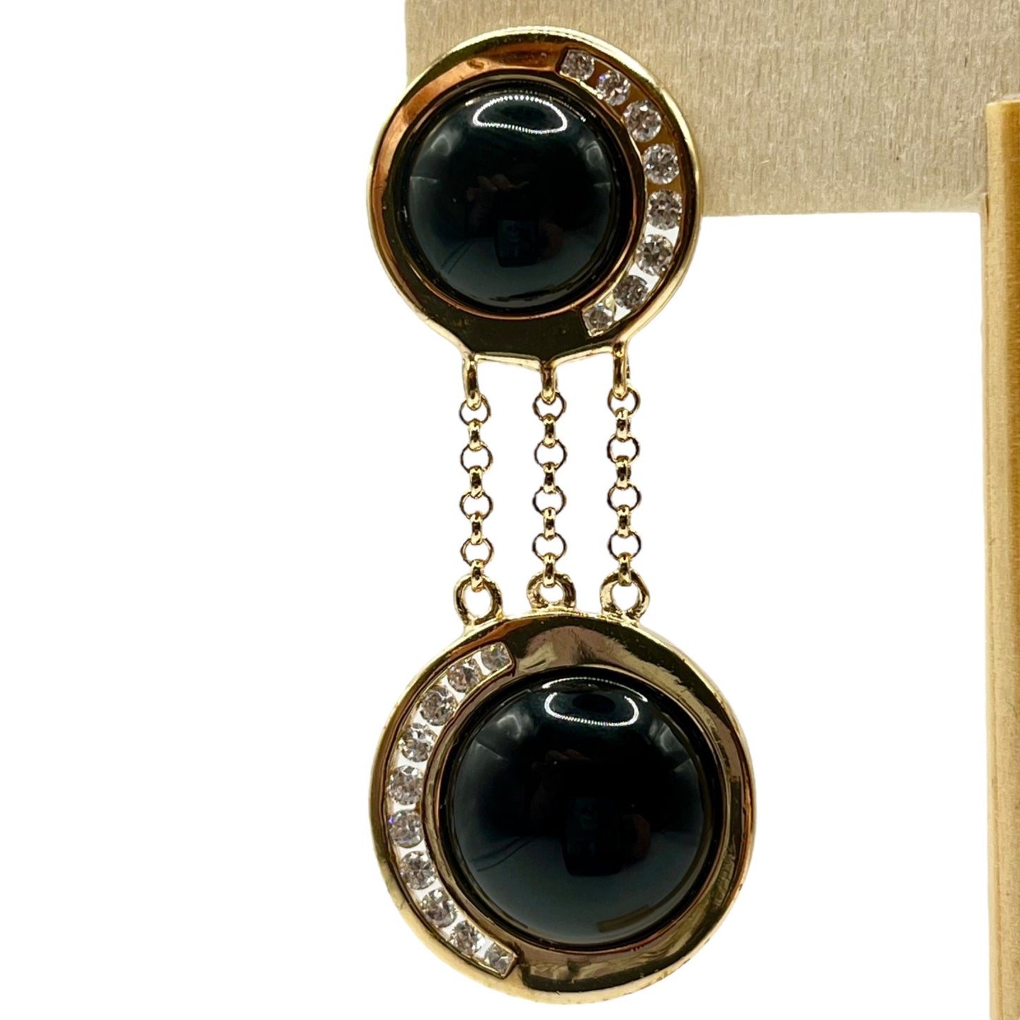 Ross Simons 925 Silver Gold Vermeil Black Onyx Rhinestones Dangle Drop Earrings