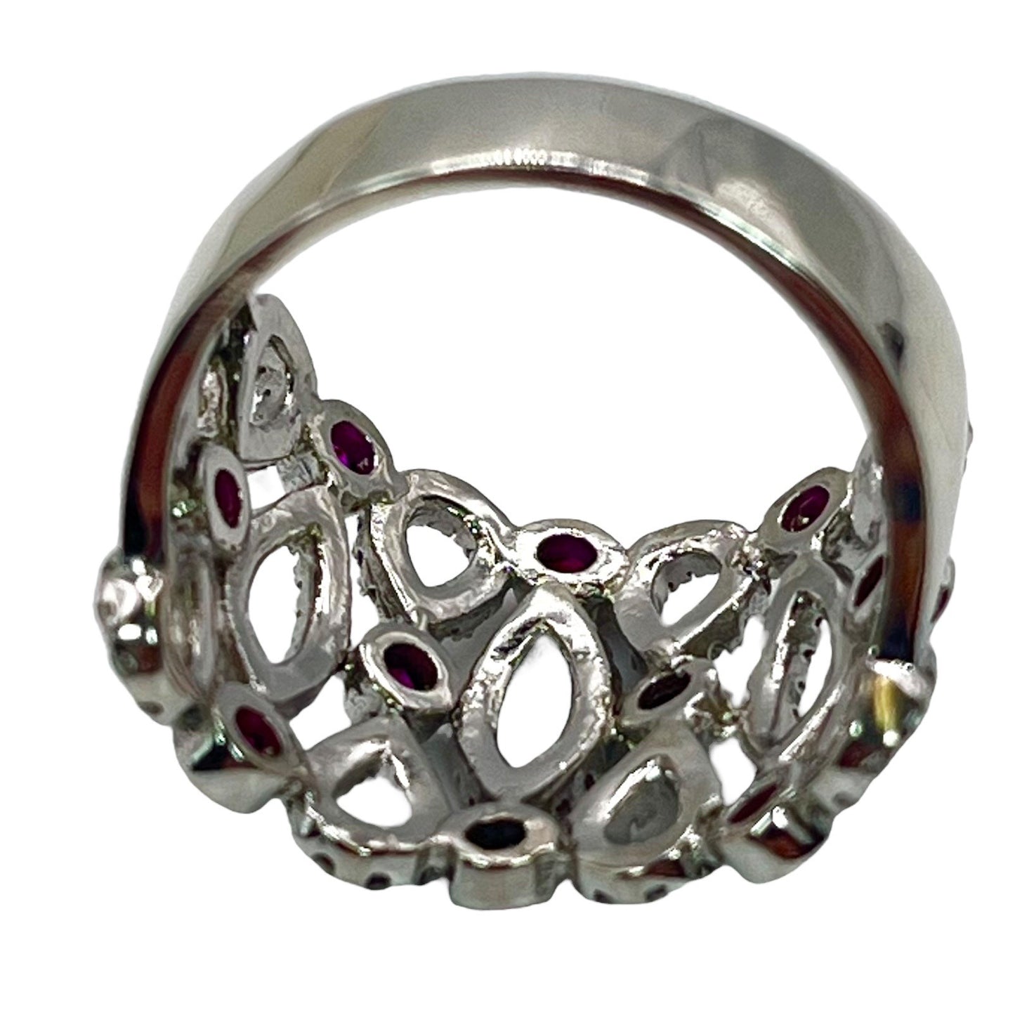 925 Sterling Silver Pink Tourmaline CZ Filigree Statement Size 6.75 Ring