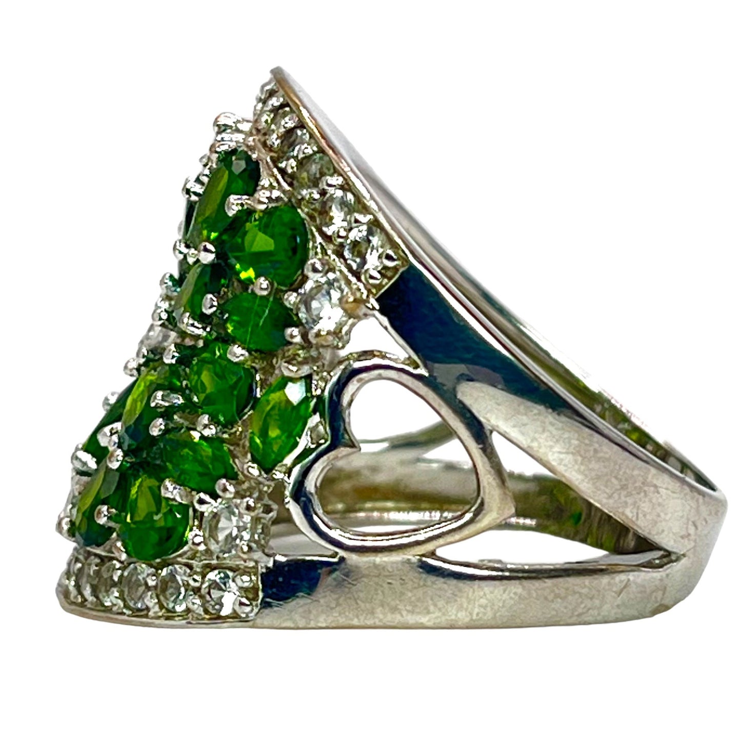 925 Sterling Silver Chrome Diopside CZ Accent Large Cocktail Statement Sz 8 Ring