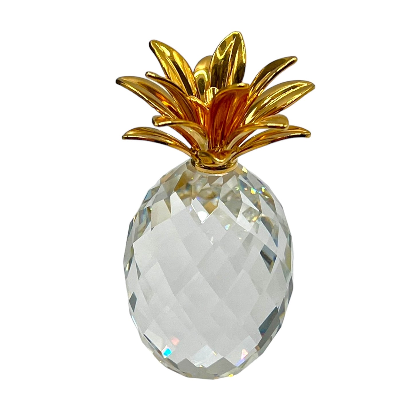 Vintage Swarovski Small Crystal Pineapple Figurine Gold Tone Leaves Collectible