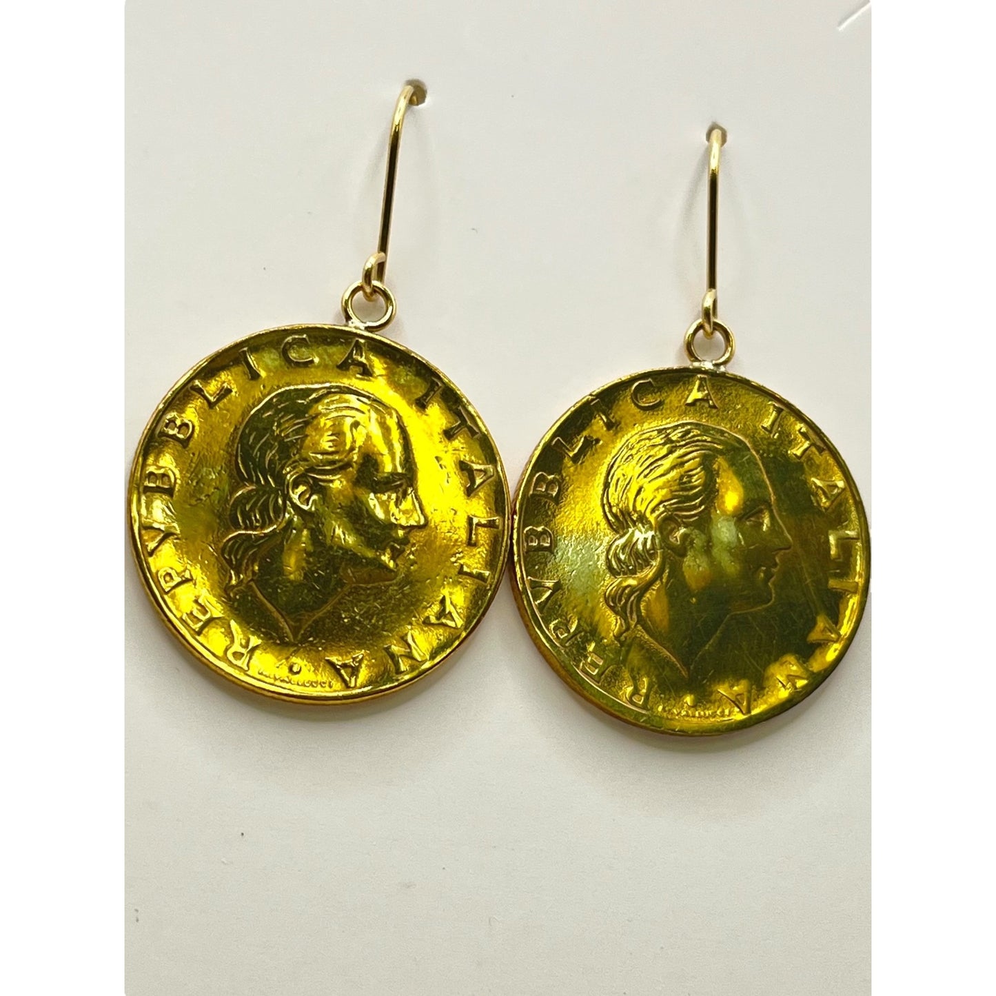 Milor Italy Sterling Gold Vermeil and 18k Gold Hooks Lire Coin Dangle Earrings