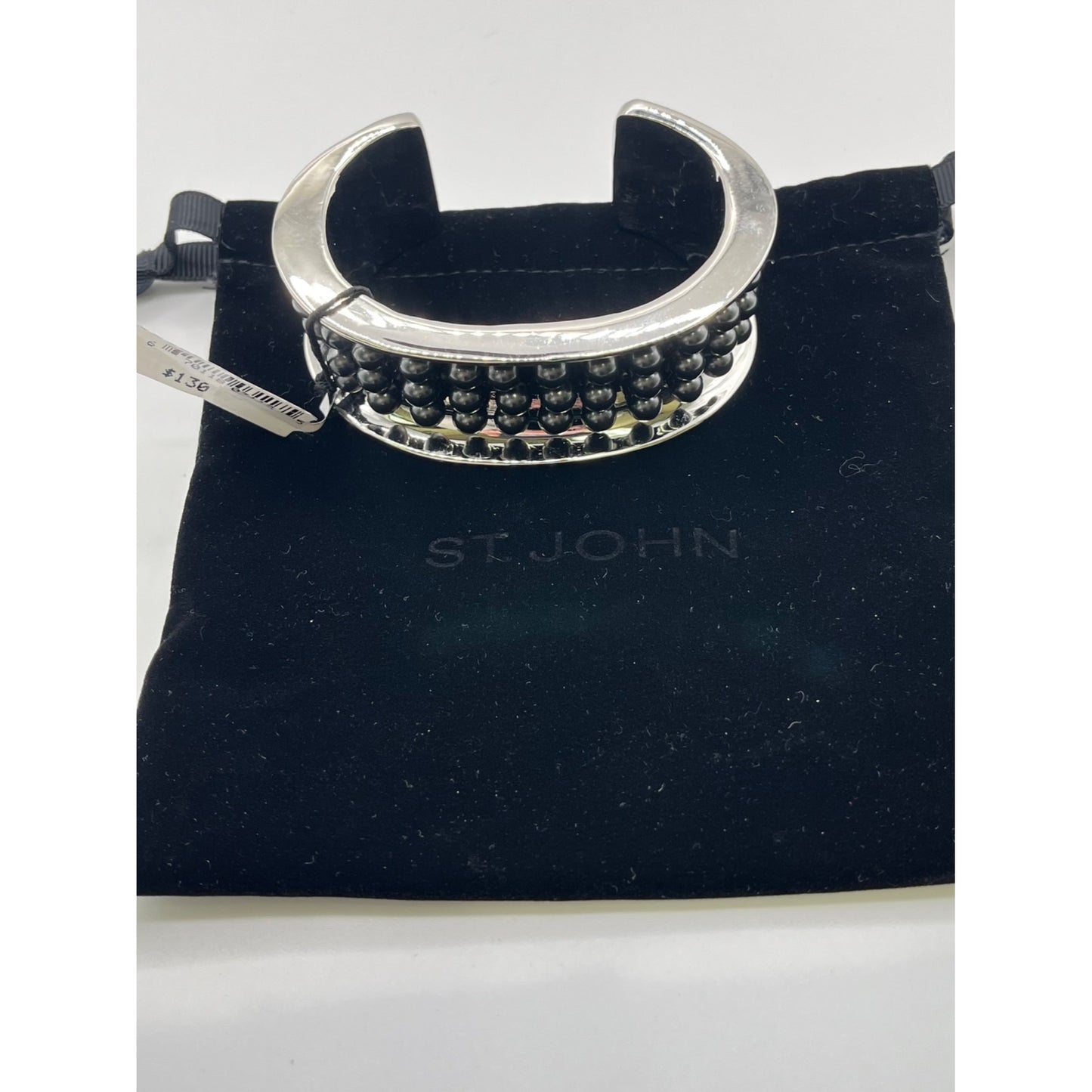 St. John Women's Knit Studded Bracelet Silver Tone Cuff Chunky Statement