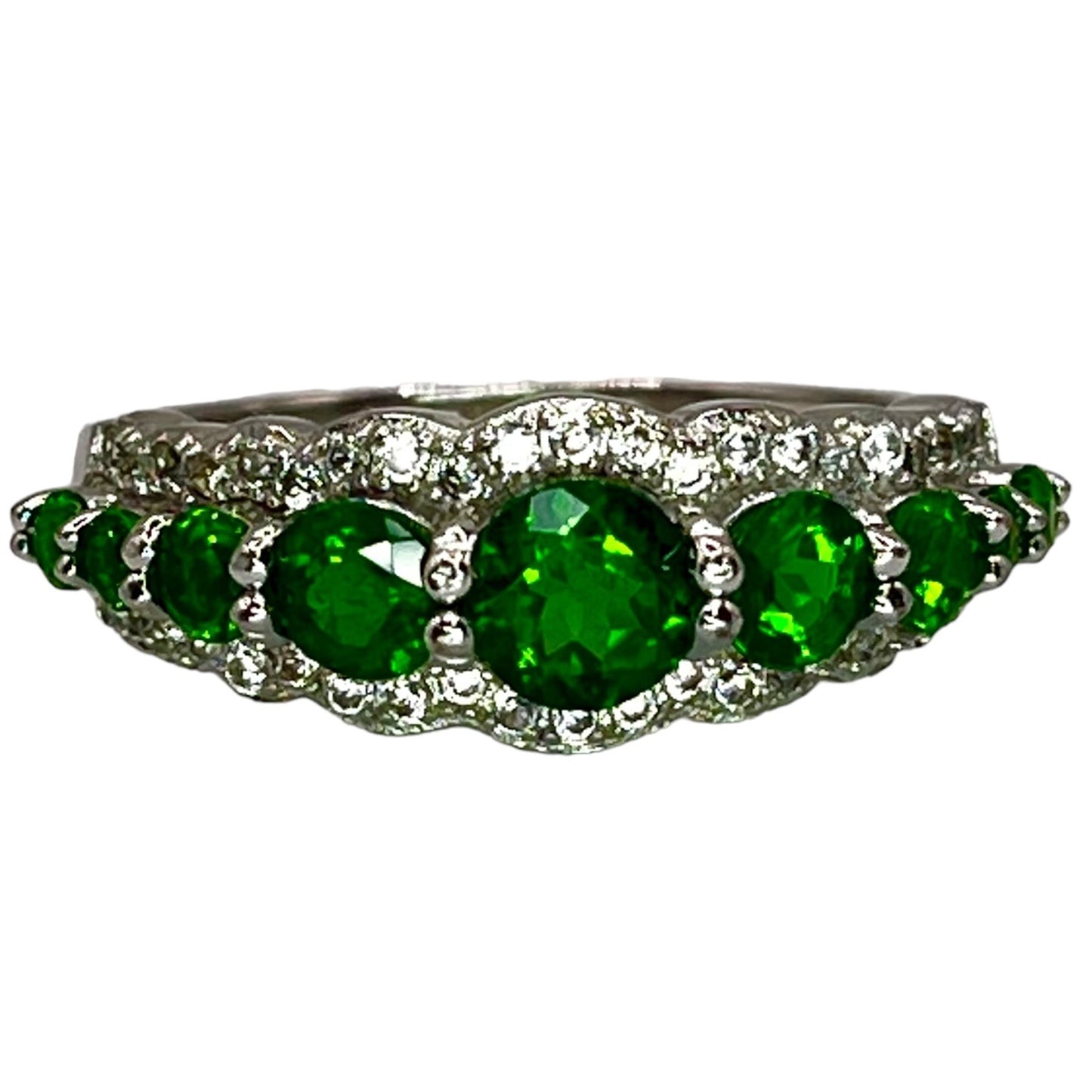 925 Sterling Silver Chrome Diopside CZ Accent Band Ring Size 7 Colorful Green