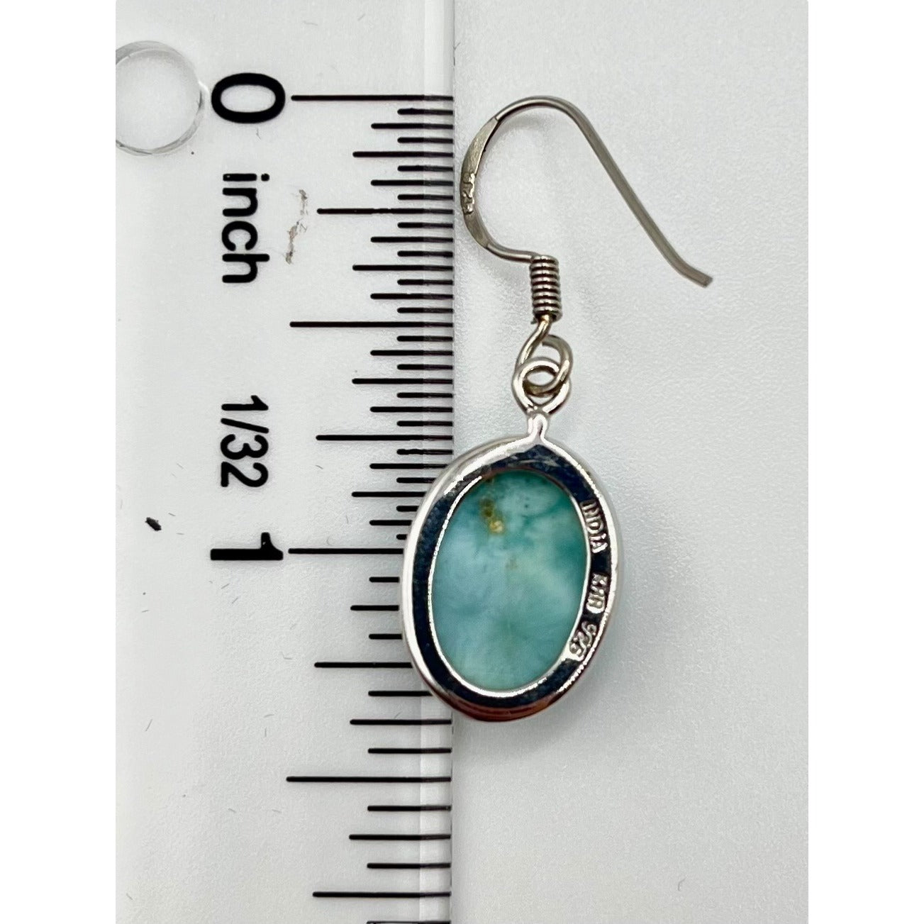 925 Sterling Silver KHR Larimar Oval Cabochon Dangle Drop Earrings Simple Blue