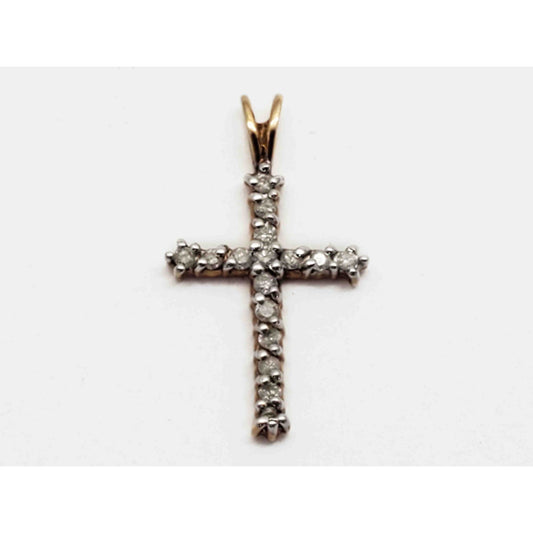 0.16 ctw Natural Diamond Cross Charm Pendant 10k Gold