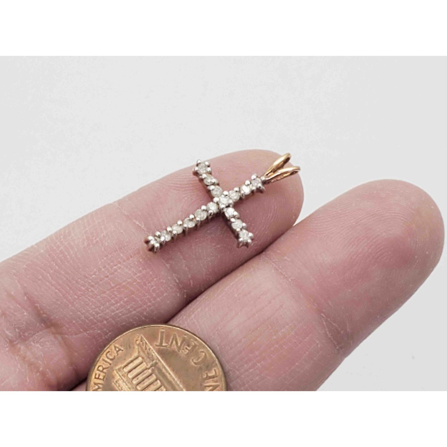0.16 ctw Natural Diamond Cross Charm Pendant 10k Gold