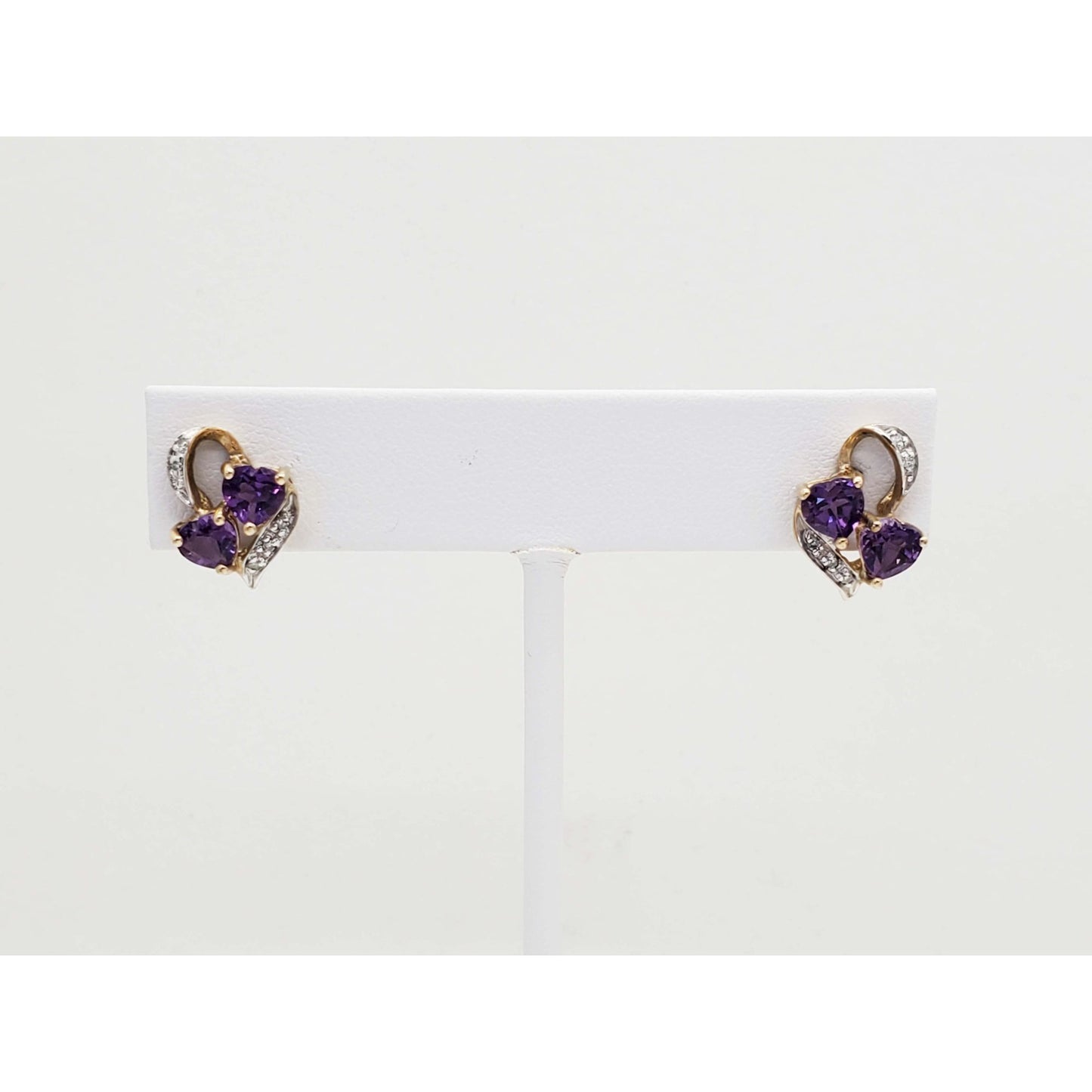 Heart-Themed Amethyst & Diamond Accent Openwork Stud Earrings 10k Gold