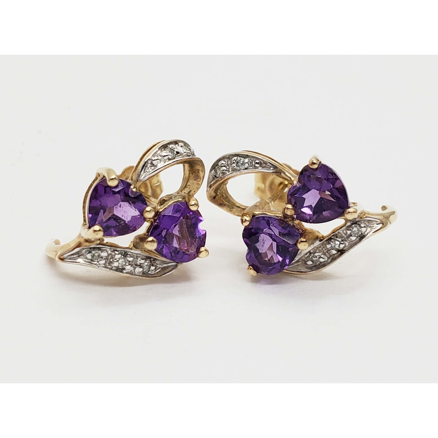 Heart-Themed Amethyst & Diamond Accent Openwork Stud Earrings 10k Gold