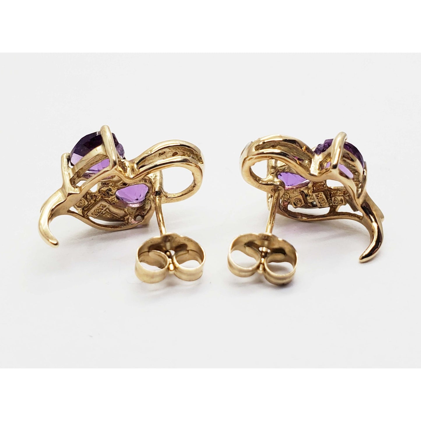 Heart-Themed Amethyst & Diamond Accent Openwork Stud Earrings 10k Gold