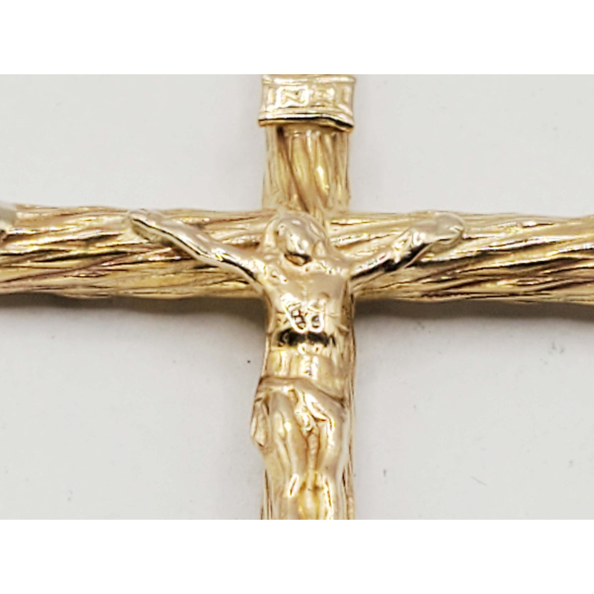 Crucifix Religious Pendant Round Tube Slant Ends Dia-Cut Finish Small 14k Gold
