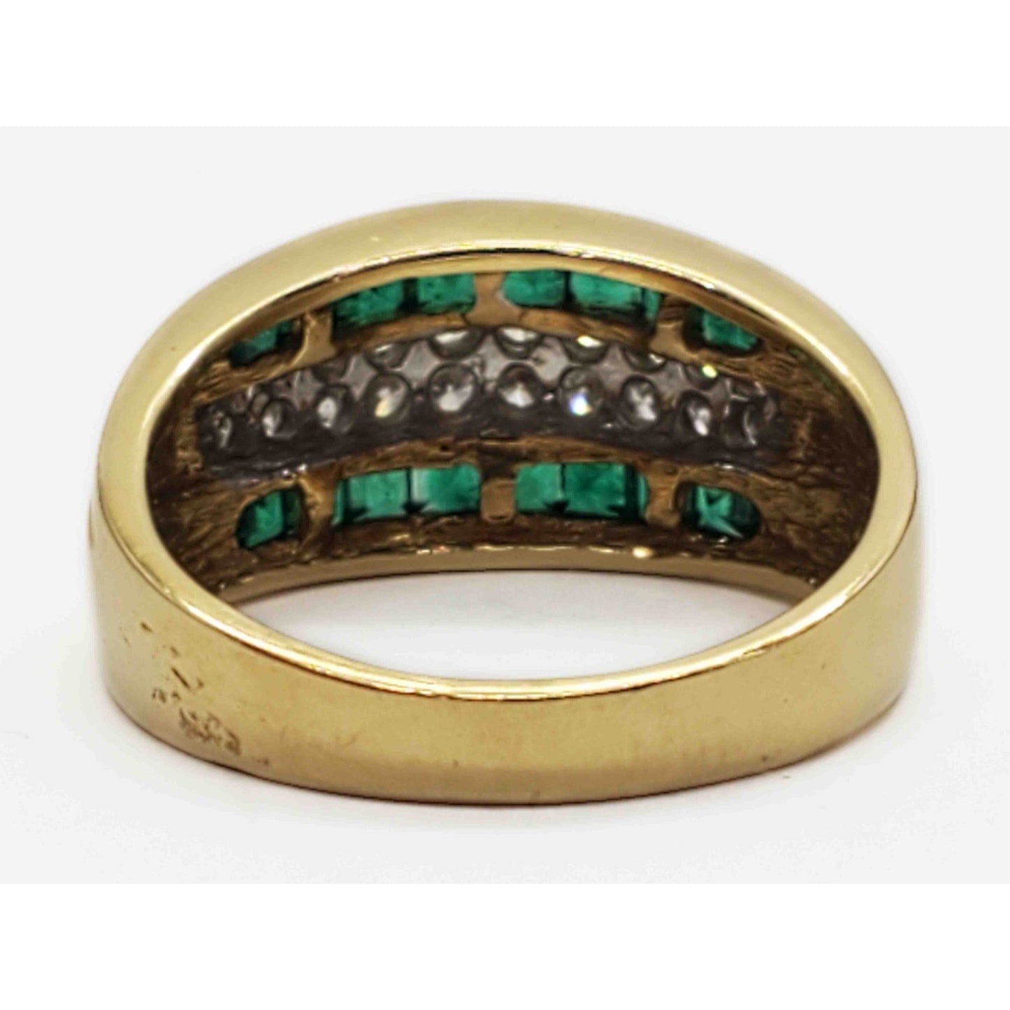 4-Row Natural Emerald & Diamond Band Ring 14k Gold Size 7.75