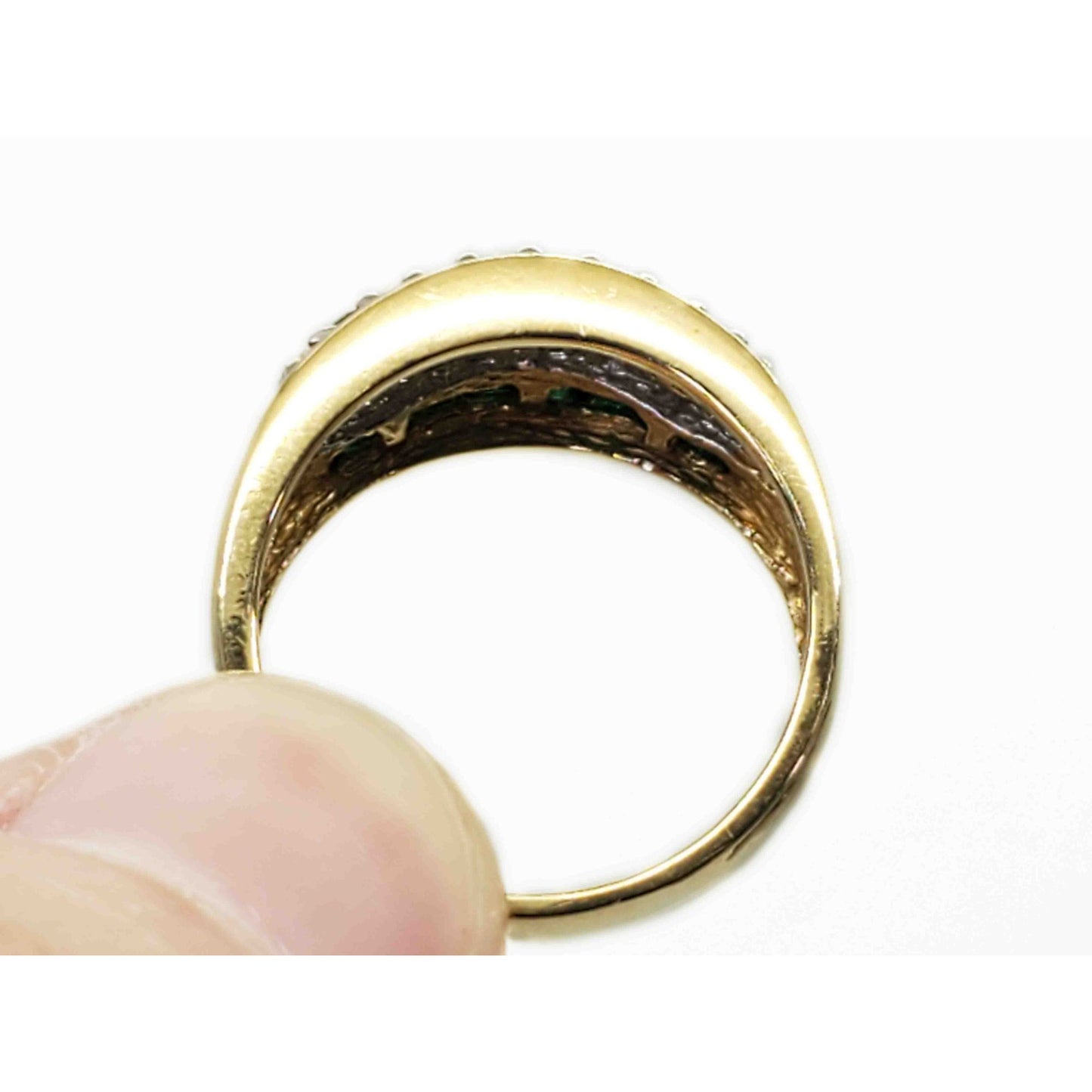 4-Row Natural Emerald & Diamond Band Ring 14k Gold Size 7.75