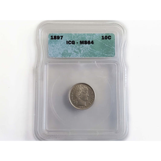 1897 10C Barber Head Dime ICG MS64