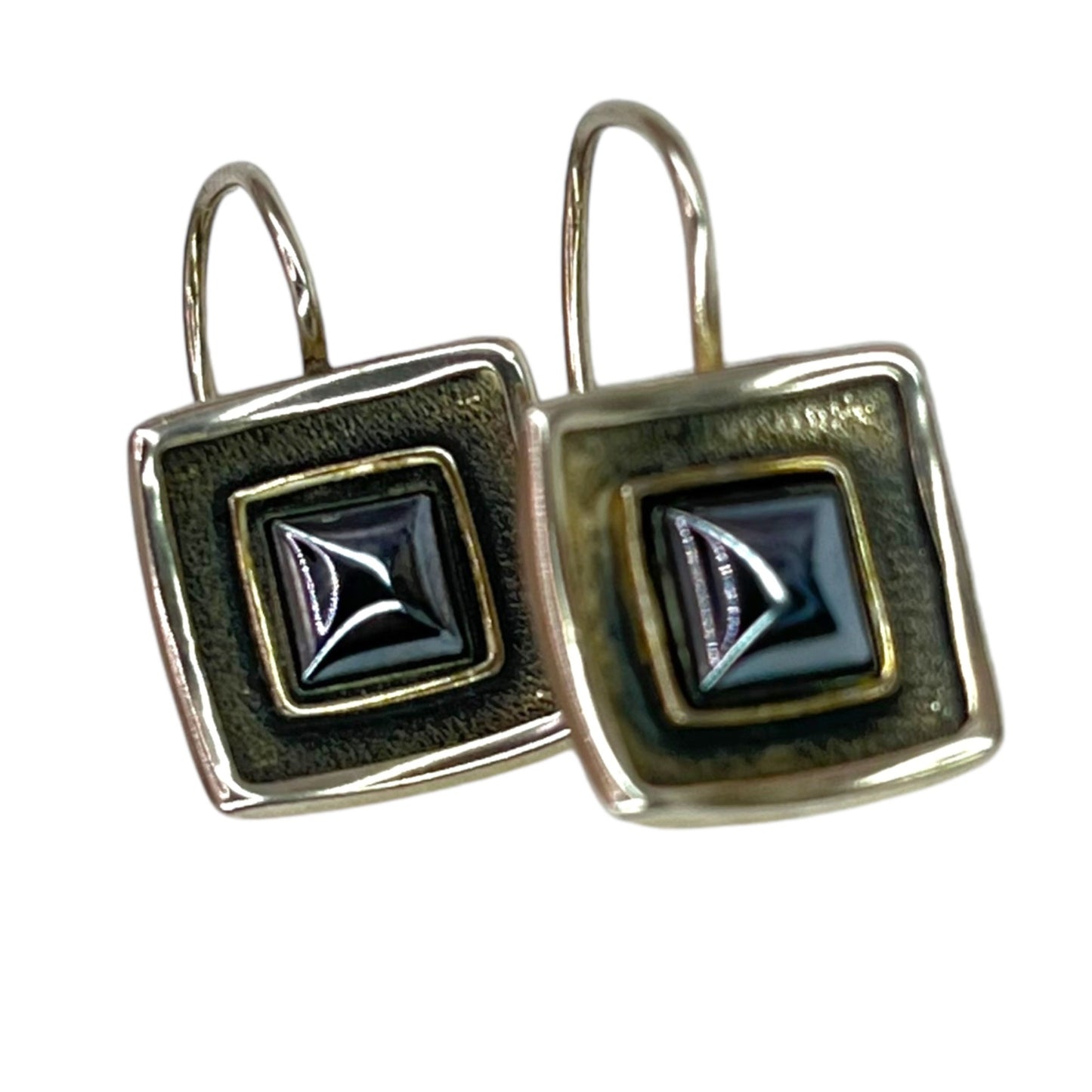 Silver Square Women's Dangle Drop Earrings and Pendant Bezel Set Geometric