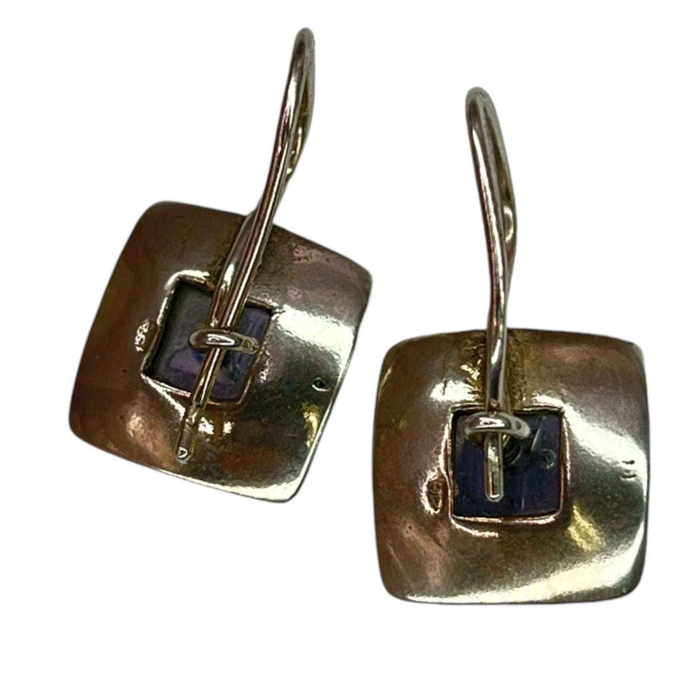 Silver Square Women's Dangle Drop Earrings and Pendant Bezel Set Geometric