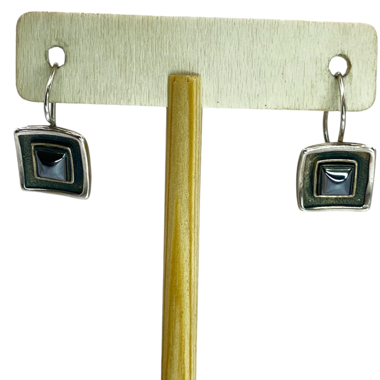 Silver Square Women's Dangle Drop Earrings and Pendant Bezel Set Geometric