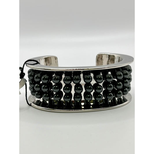 St. John Women's Knit Studded Bracelet Silver Tone Cuff Chunky Statement