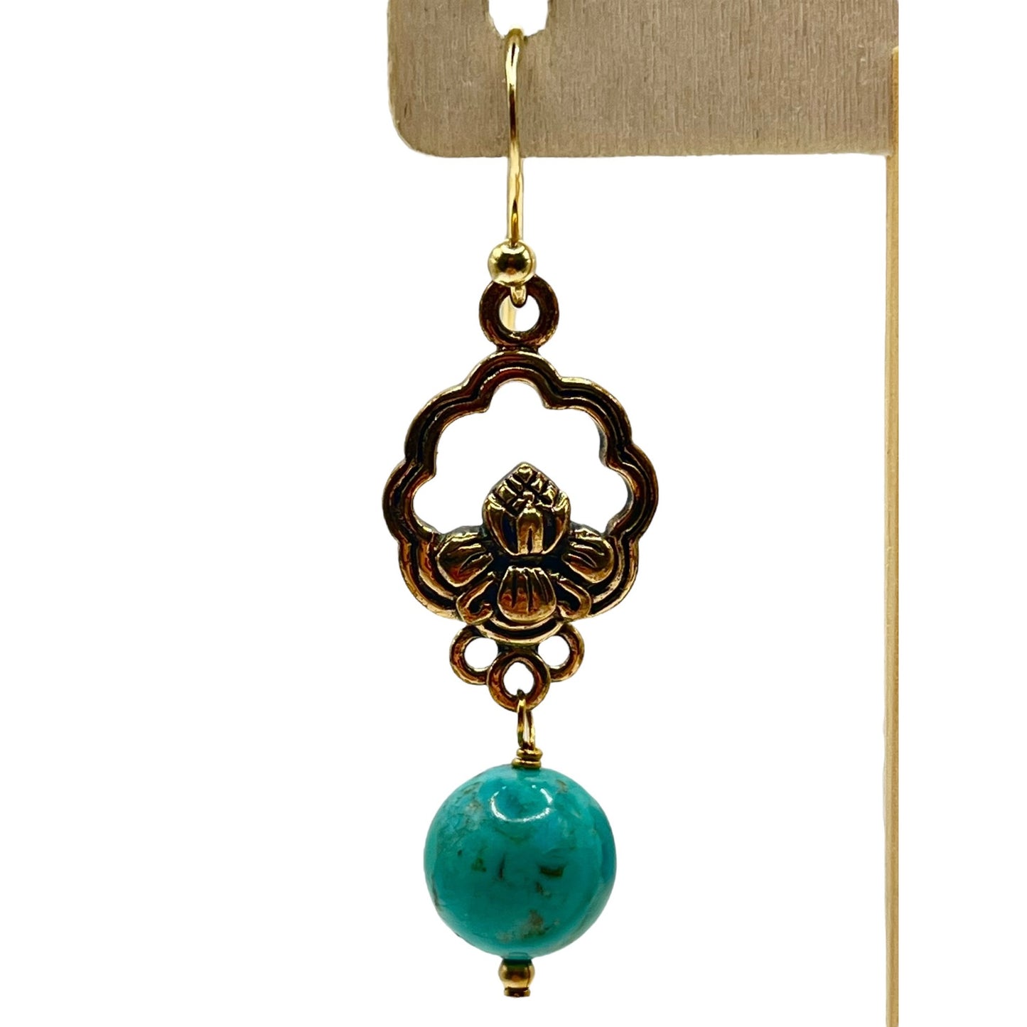 Barse Sterling Silver Gold Layered Dangle Drop Earrings Turquoise Bead Floral