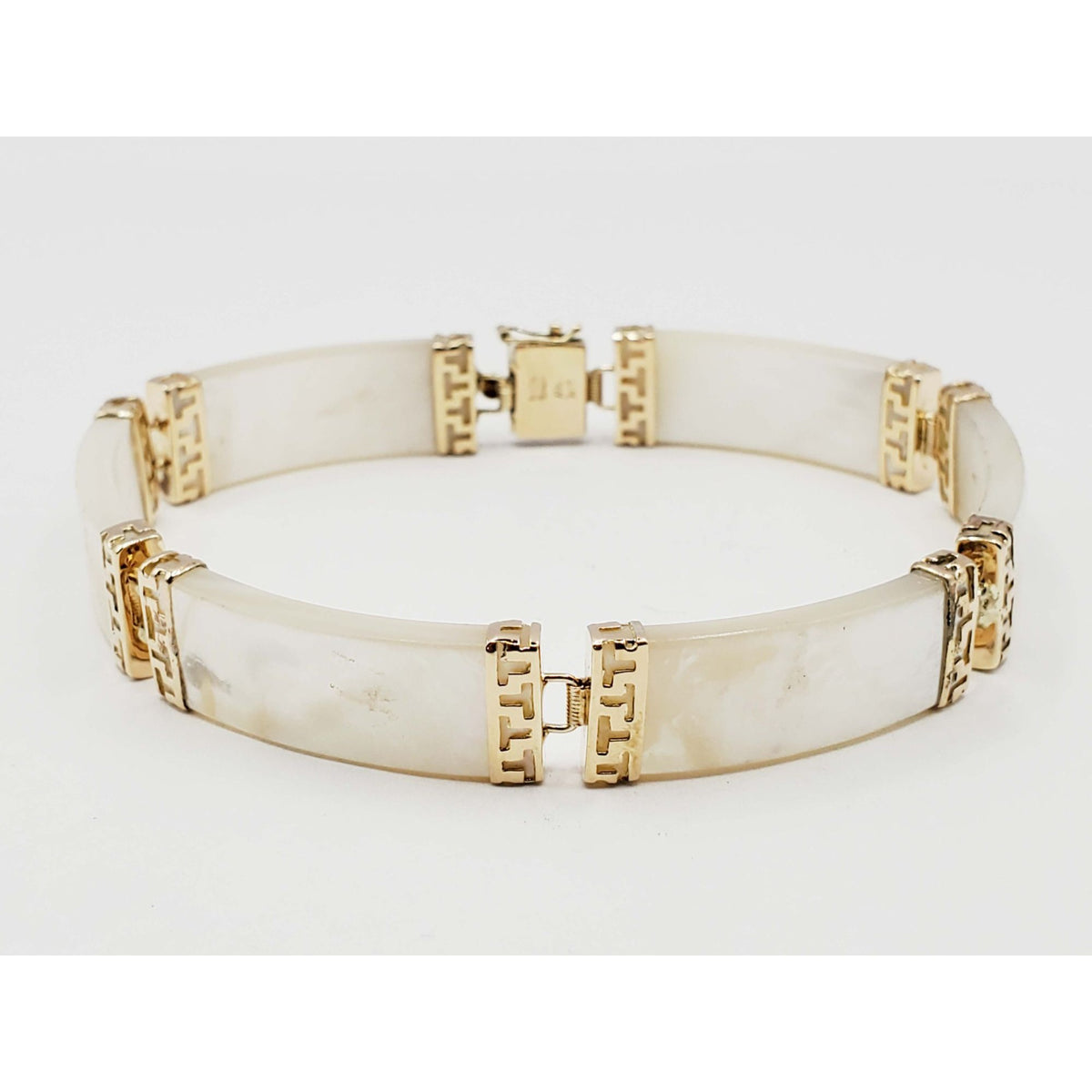 Mother-of-Pearl Greek Key Style Link Tennis Bracelet 14k Gold 7"