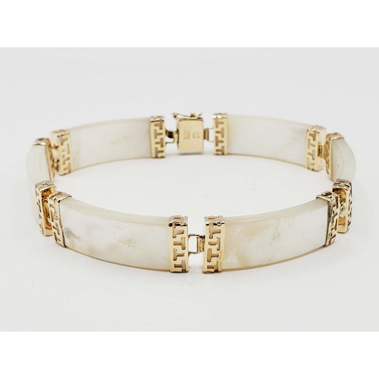 Mother-of-Pearl Greek Key Style Link Tennis Bracelet 14k Gold 7"