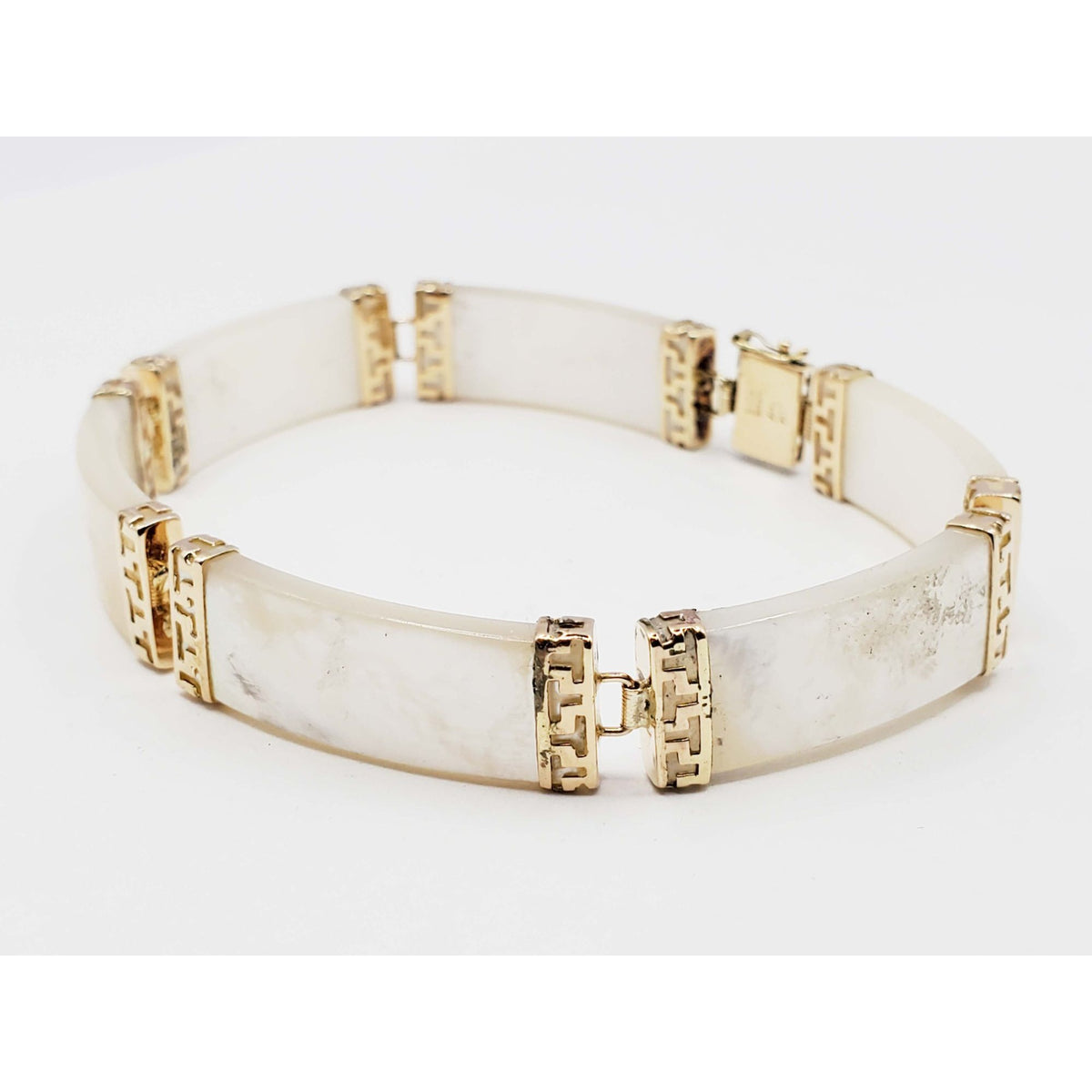 Mother-of-Pearl Greek Key Style Link Tennis Bracelet 14k Gold 7"