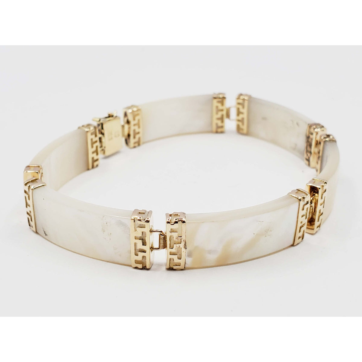 Mother-of-Pearl Greek Key Style Link Tennis Bracelet 14k Gold 7"