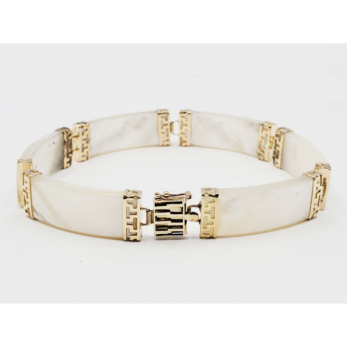 Mother-of-Pearl Greek Key Style Link Tennis Bracelet 14k Gold 7"