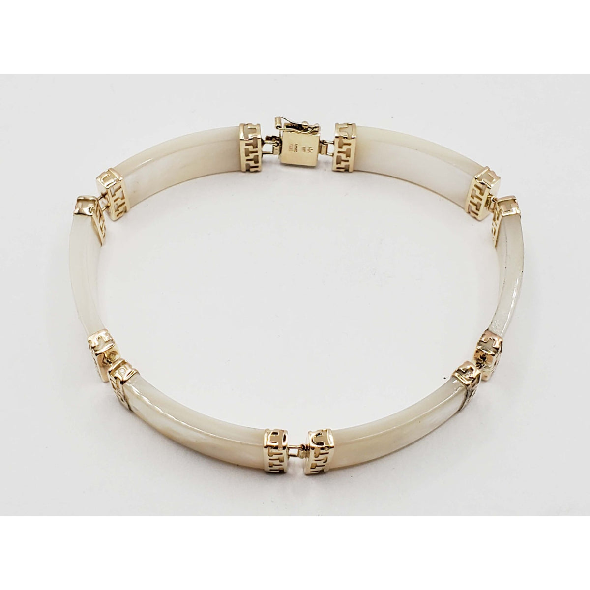 Mother-of-Pearl Greek Key Style Link Tennis Bracelet 14k Gold 7"