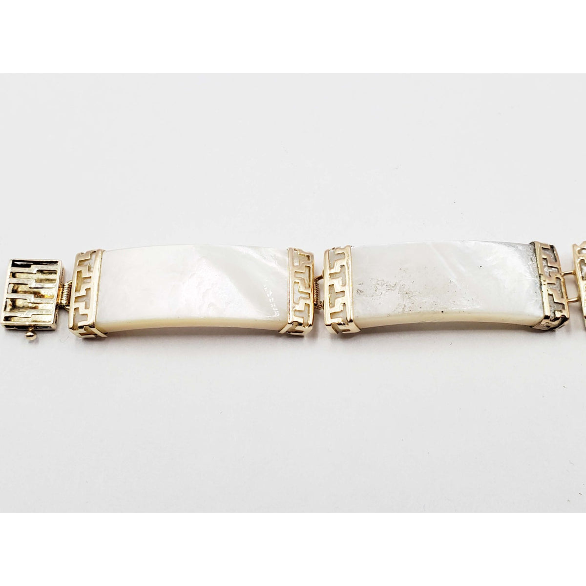 Mother-of-Pearl Greek Key Style Link Tennis Bracelet 14k Gold 7"