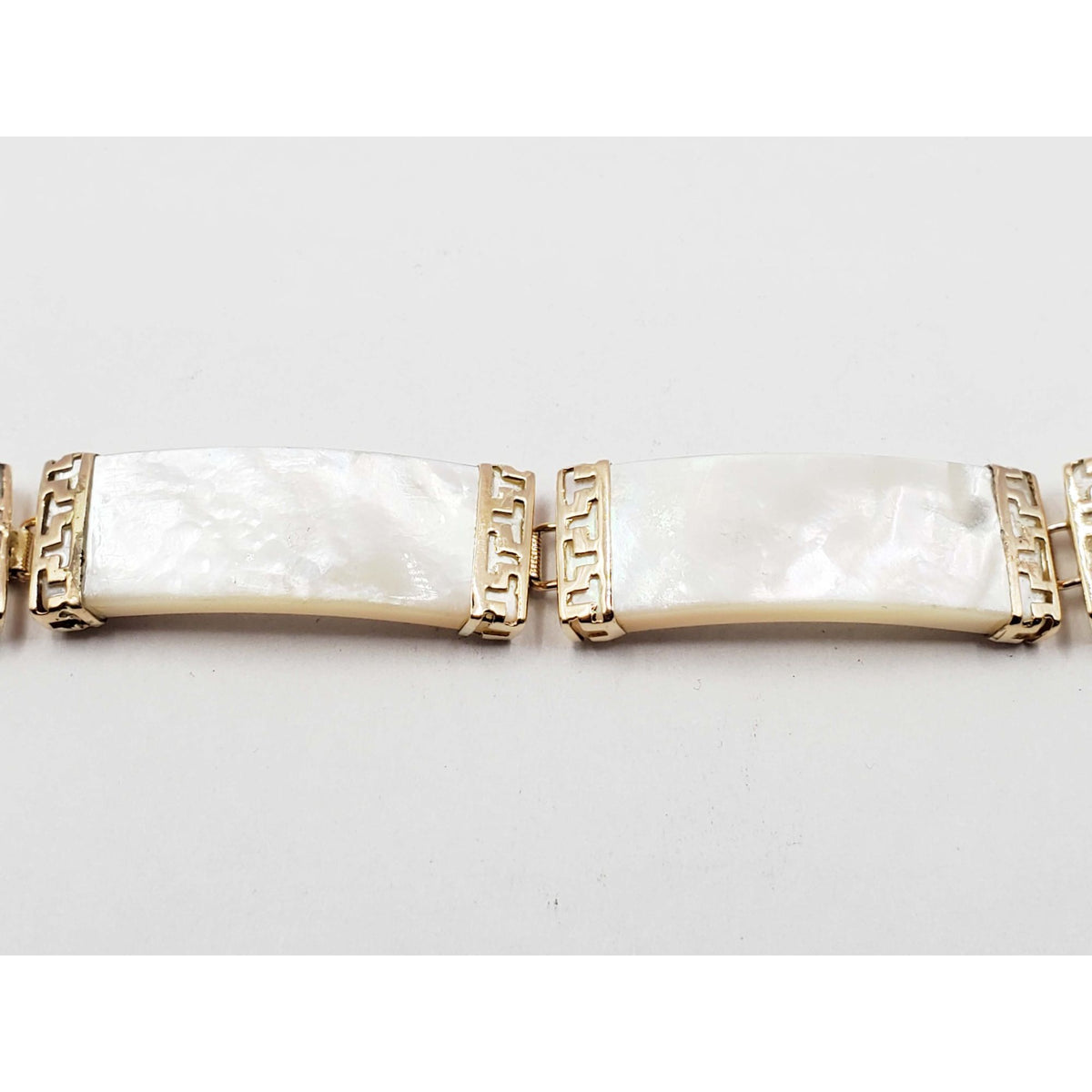 Mother-of-Pearl Greek Key Style Link Tennis Bracelet 14k Gold 7"