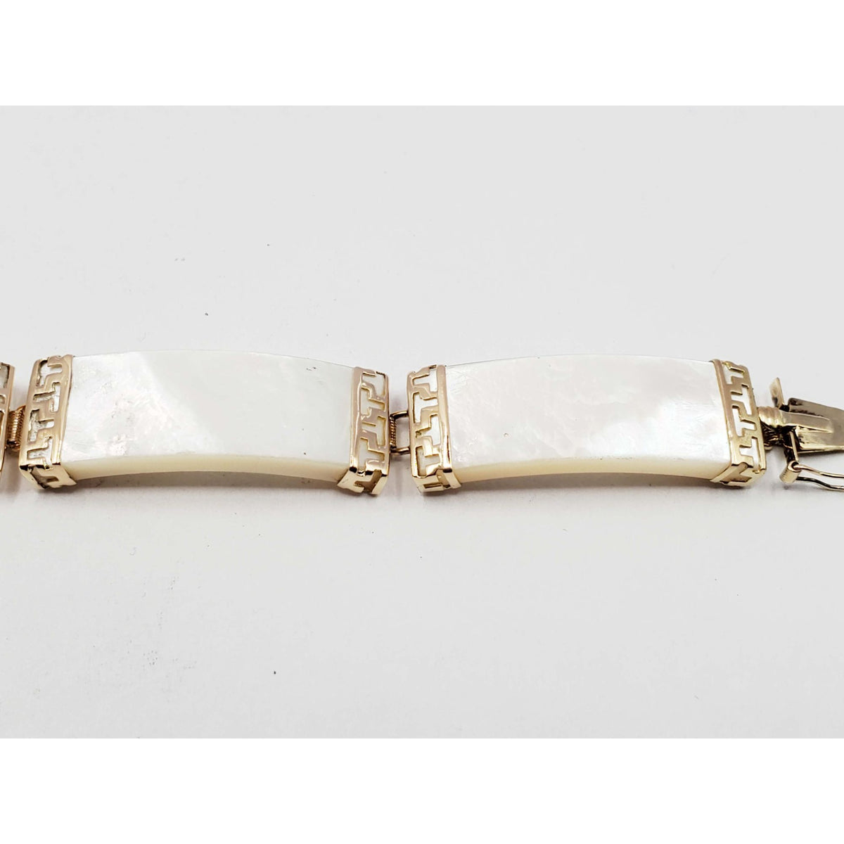 Mother-of-Pearl Greek Key Style Link Tennis Bracelet 14k Gold 7"