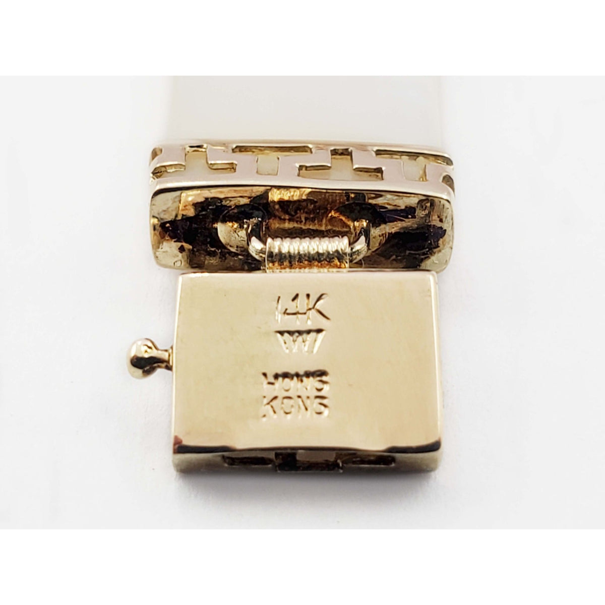 Mother-of-Pearl Greek Key Style Link Tennis Bracelet 14k Gold 7"
