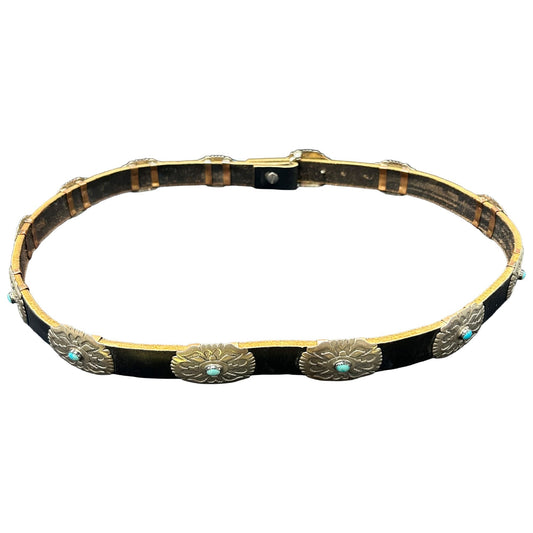 Antique Native American Indian Art Concho Belt Sterling Silver & Turquoise 12pc