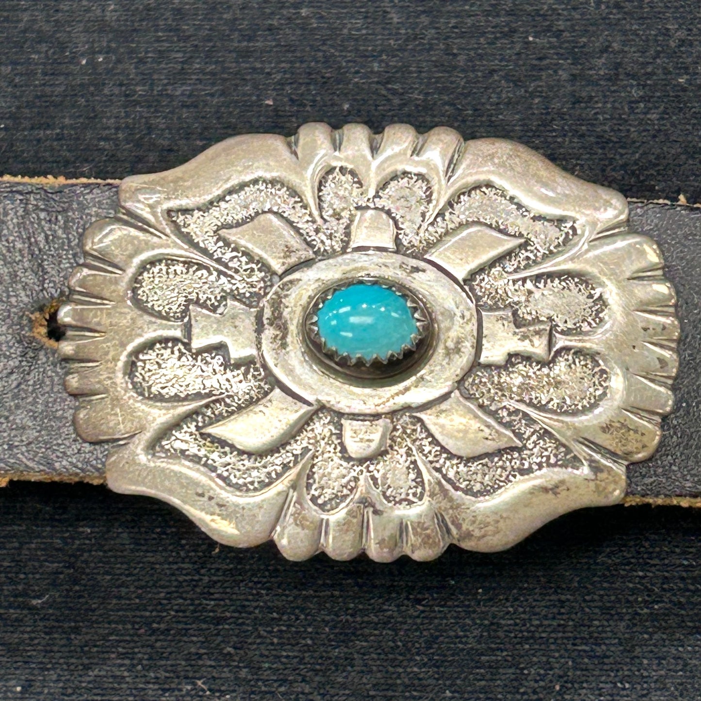 Antique Native American Indian Art Concho Belt Sterling Silver & Turquoise 12pc